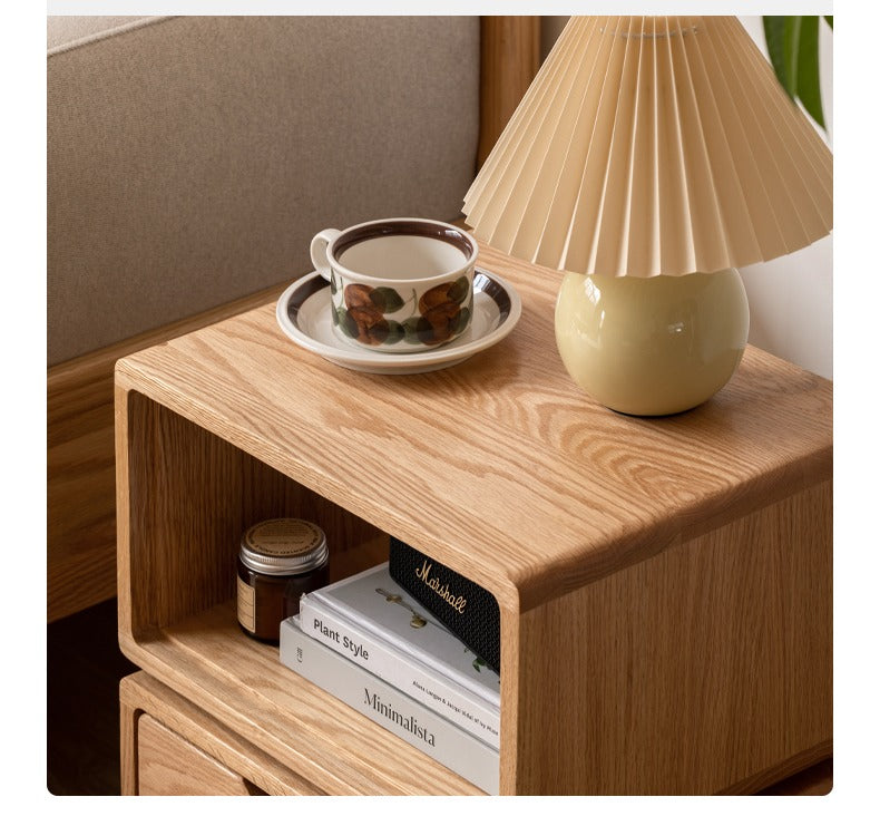Oak Solid wood side table rotating bedside table"