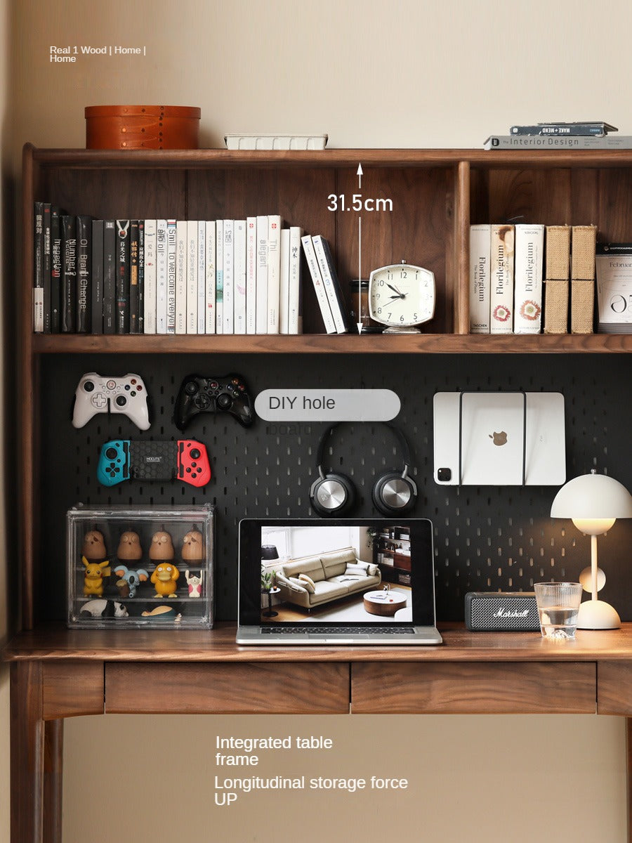 Black Walnut Solid Wood Integrated Bookshelf Table