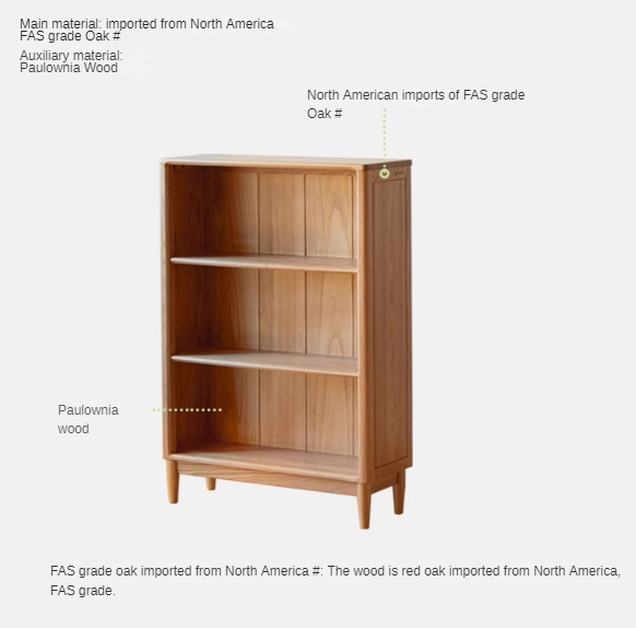 Oak solid wood modern open grid bookcase