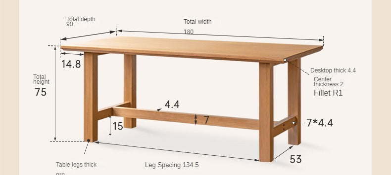 Poplar solid wood modern large board rectangular dining table