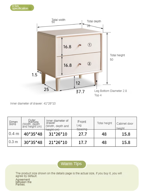 Poplar Solid Wood White Cream Style nightstand