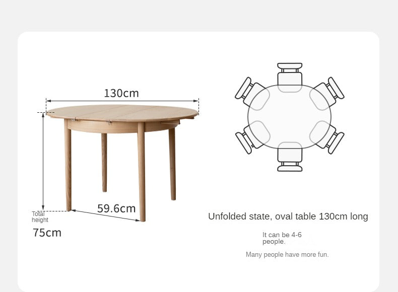 Oak, ash Solid Wood Retractable Round Dining Table