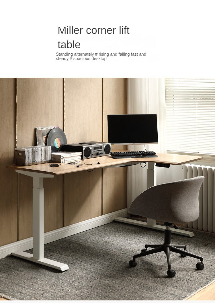Ash Solid Wood Corner Desk Electric Lift L-shaped Corner Office Desk -
