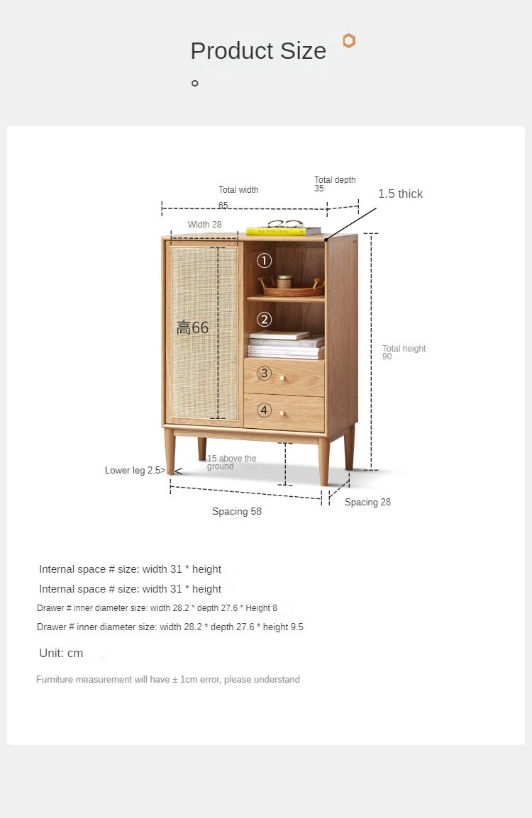 Oak Solid Wood rattan Wide Side Cabinet "