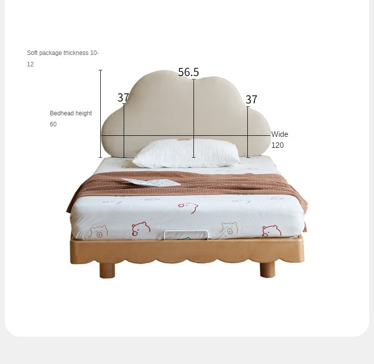 Beech Solid Wood Soft Children's Single Platform Bed, Headboard-Free Bed