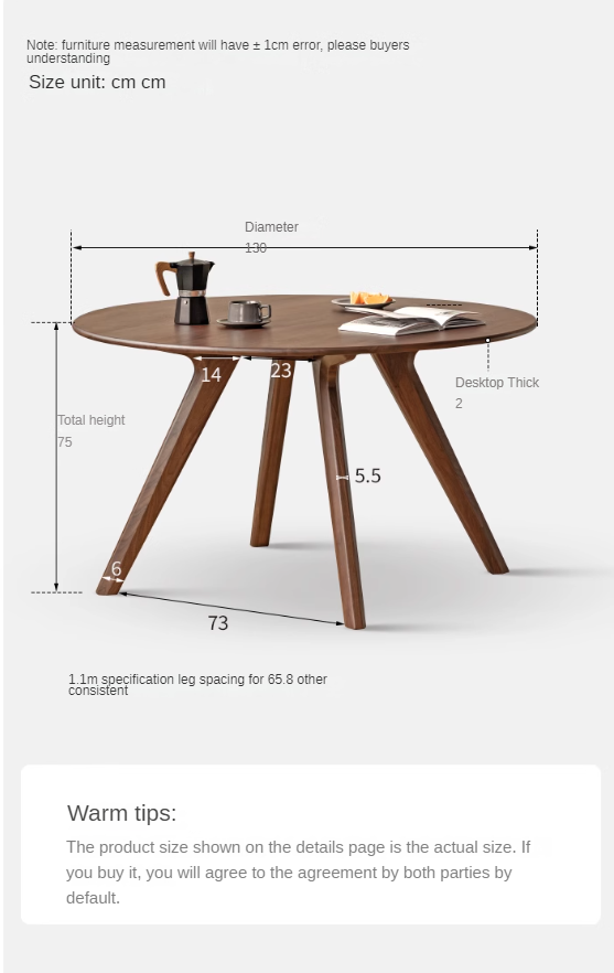 Black walnut solid wood retro round dining table