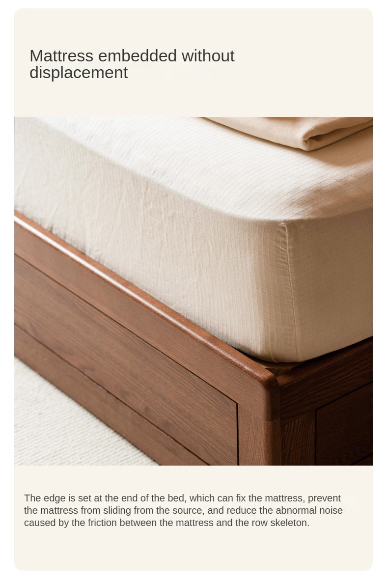 Ash Solid Wood Platform Bed, Headboard-Free Box Bed