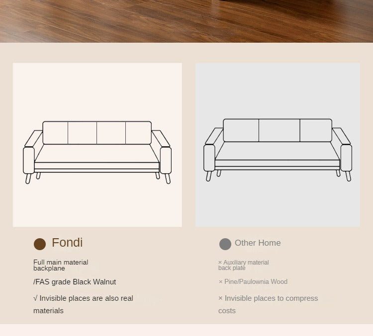 Black Walnut, Ash Solid Wood Leather High Back Sofa