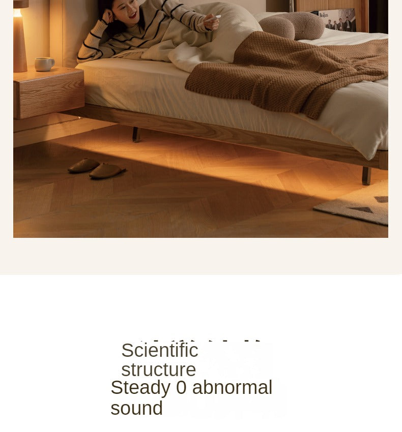 Oak solid wood Technology Fabric suspended bed soft bed with light.