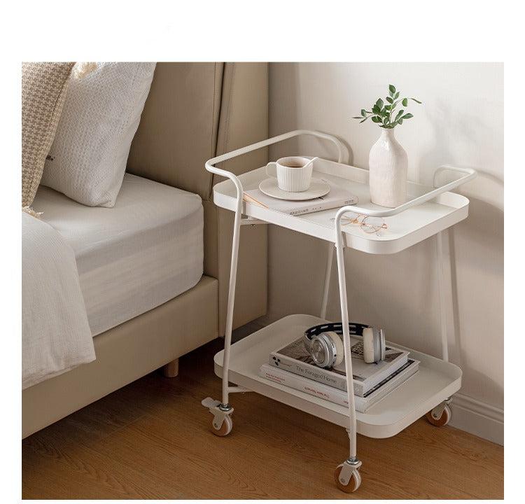 Double Layer Storage Mobile Side Table White Trolley