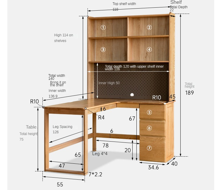 Oak solid wood computer desk with drawer