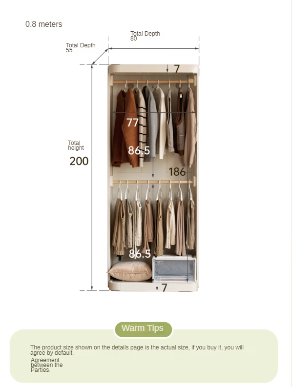 Poplar Solid Wood White Cream Walk-in Curtain Wardrobe