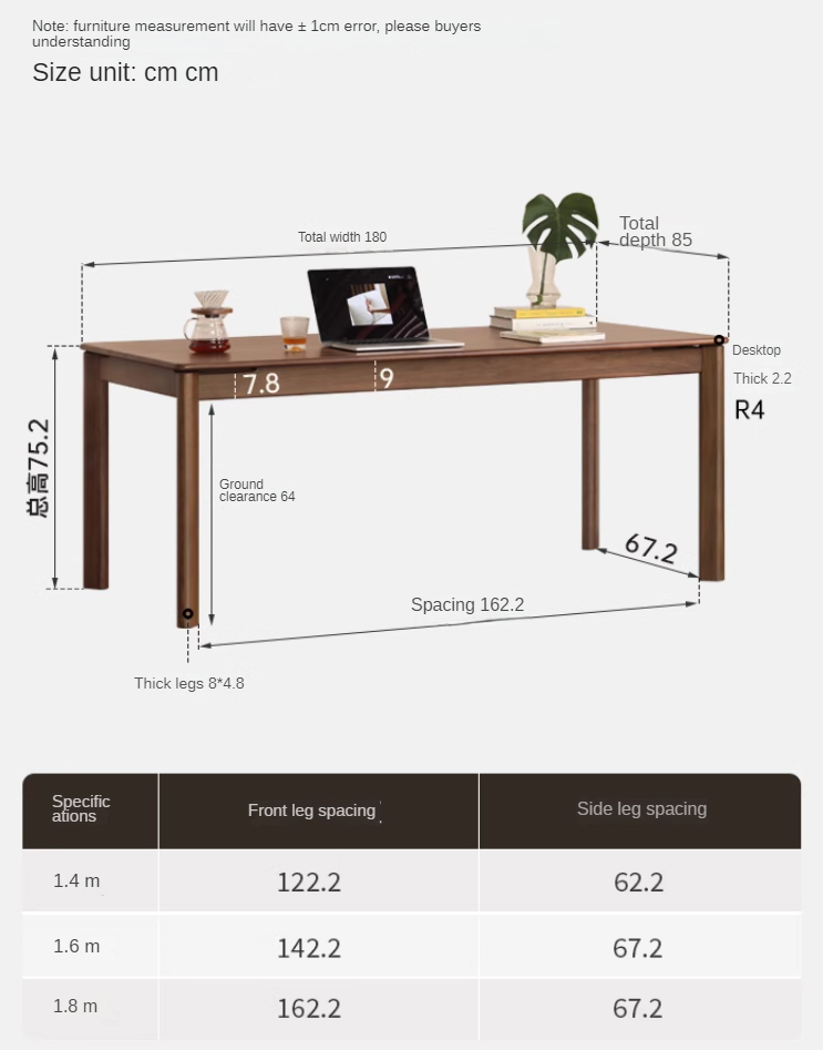 Black Walnut Solid Wood Modern Rectangular Table