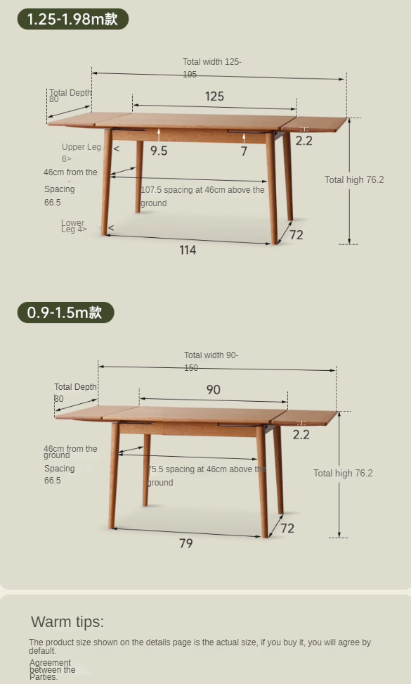 Cherry solid wood retro style retractable dining table