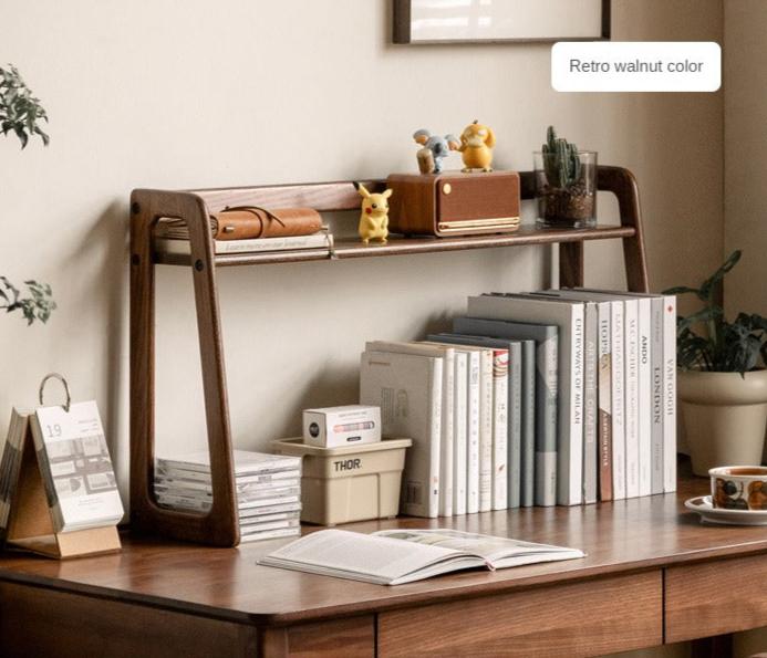 solid wood small bookshelf simple desk shelf office storage rack oak ...