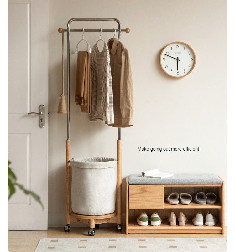 Oak Solid Wood Mobile Clothes and Hat Rack<