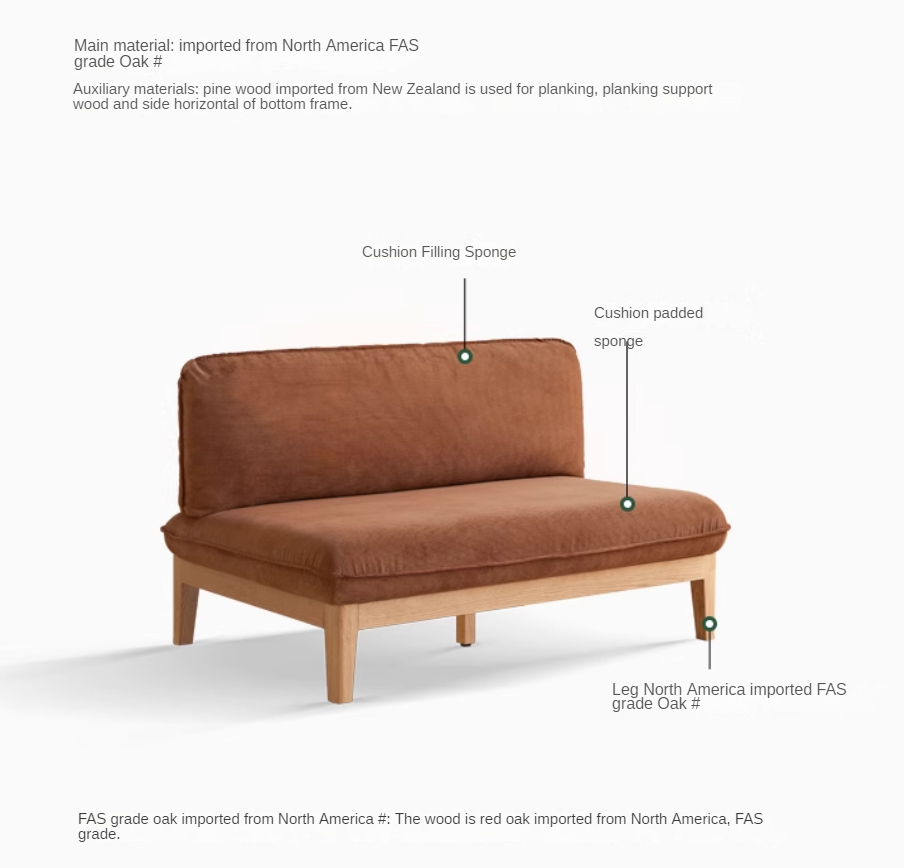 Oak Solid Wood Fabric Sofa)