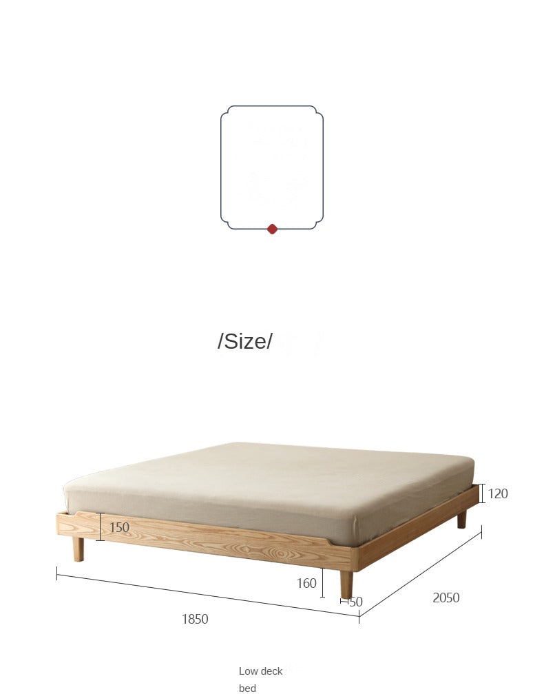 Ash Solid Wood Platform Bed, Headboard-Free Bed