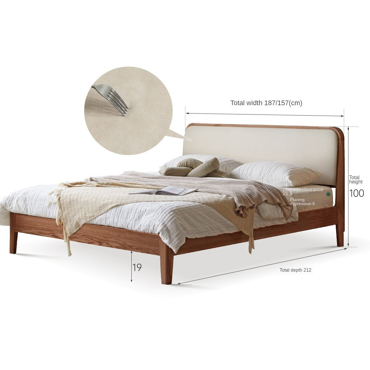 Oak Solid wood bed modern Genuine leather,Technology cloth, Fabric_