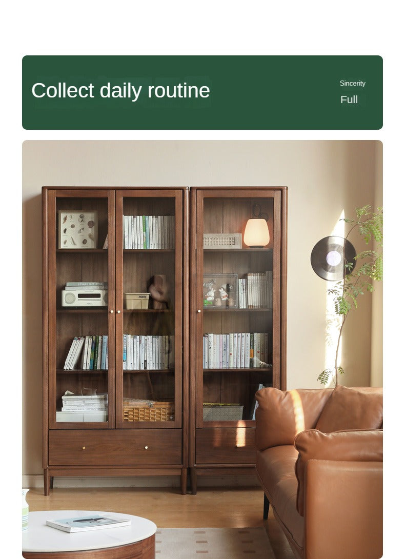 Black Walnut solid wood bookcase with glass door<