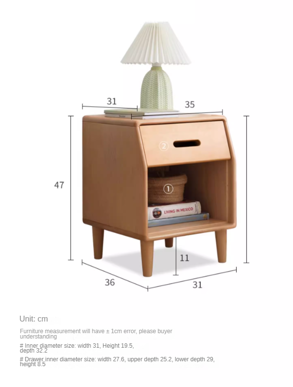 European beech solid wood small storage nightstand