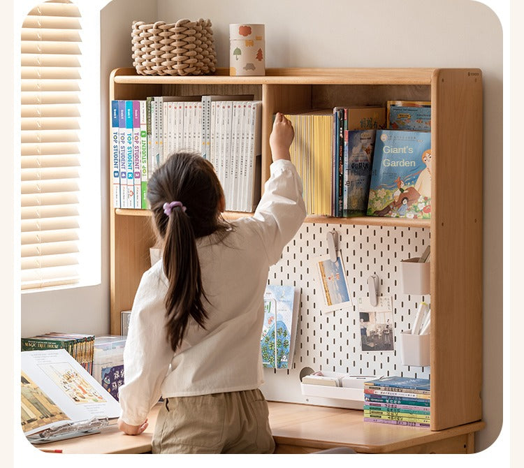 Beech, Oak Solid Wood Study Desk with Shelf