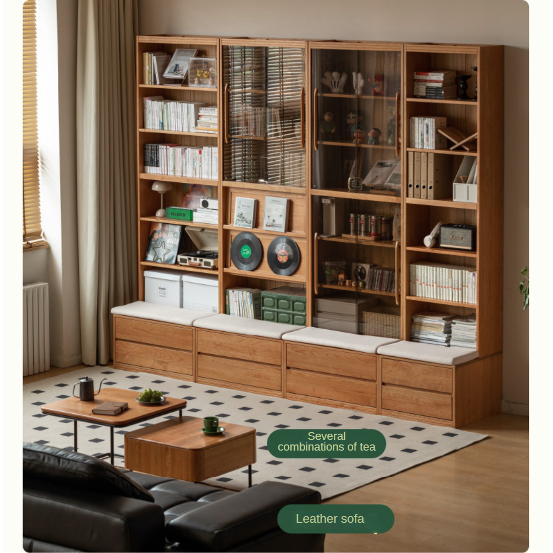 Cherry Solid Wood Bookcase Combination Glass Cabinet