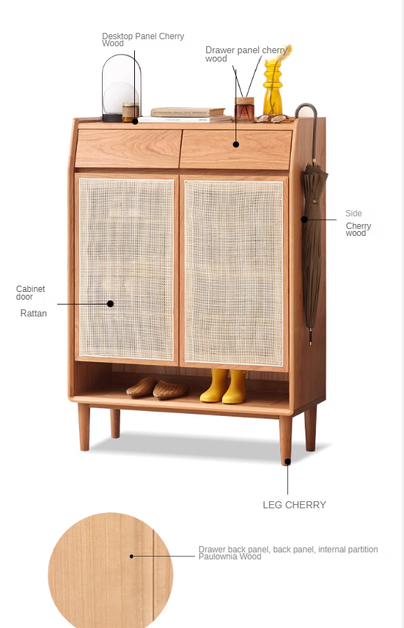 Сherry solid wood rattan locker shoe cabinet