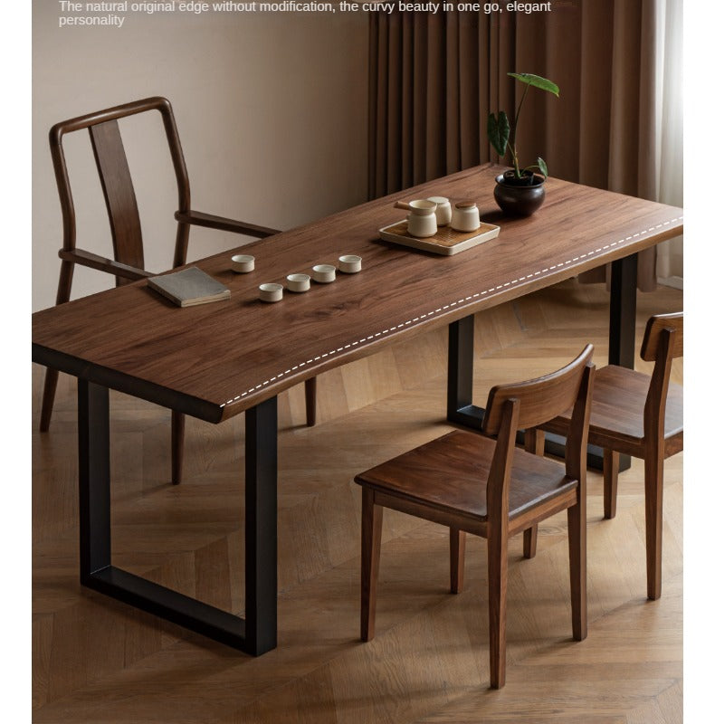 Black walnut solid wood natural edge large board dining table,