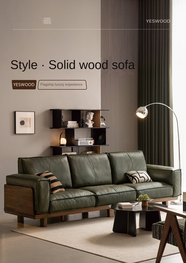 Black Walnut Solid Wood Leather Sofa