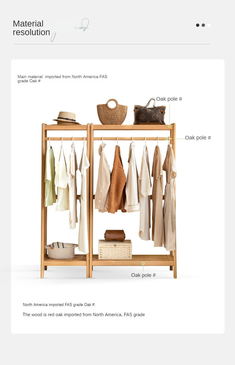 Oak, Ash solid wood hanger for small bedroom floor standing storage rack