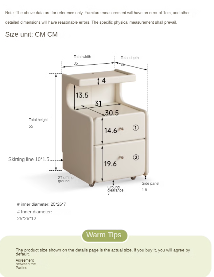 Poplar solid wood movable cream style nightstand with light