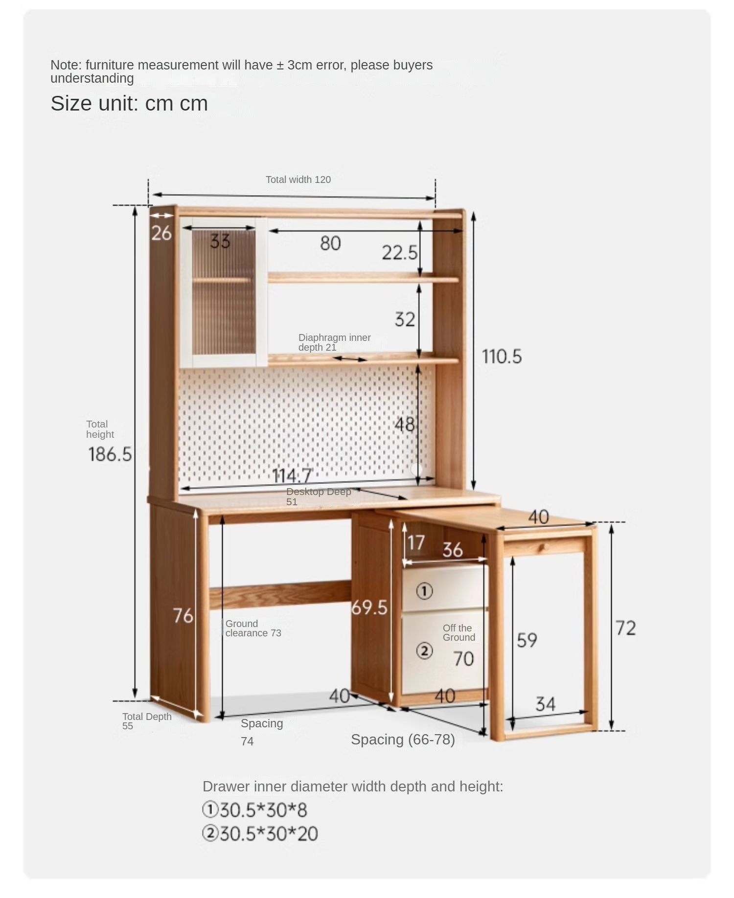 Oak solid Wood Bookshelf Integrated Corner Folding Desk