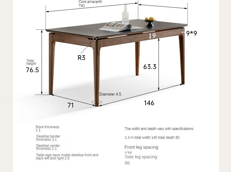 Black Walnut Solid Wood Rock Plate Dining Table