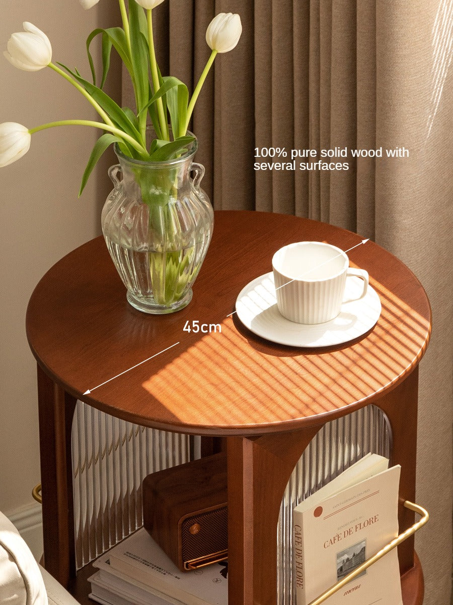 Poplar Solid Wood Side Table, Retro Storage Rack rotated 360°"