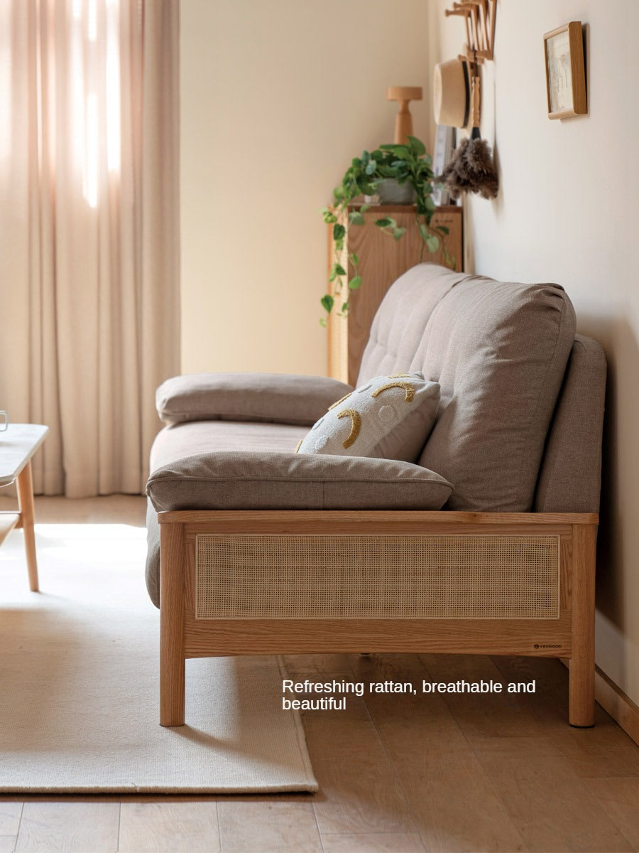 Oak solid wood rattan fabric sofa)