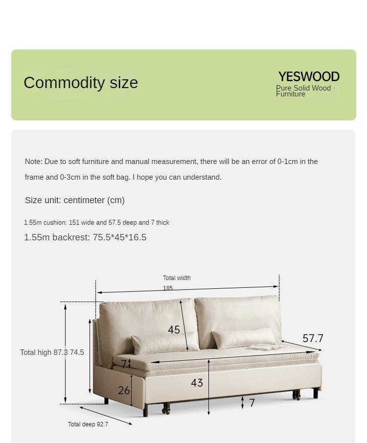 Poplar Solid Wood Sofa Folding Dual Purpose Bed