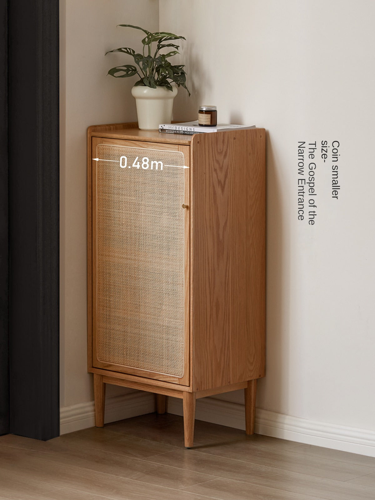 Oak solid wood shoe cabinet storage rattan: