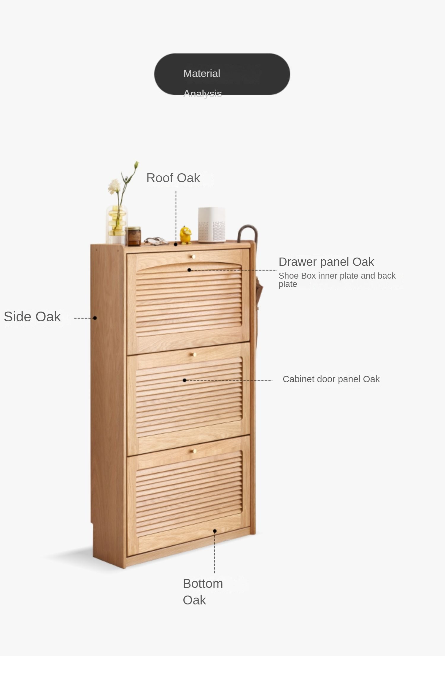 Oak Solid Wood Narrow Shoe Cabinet-Thin Porch Cabinet: