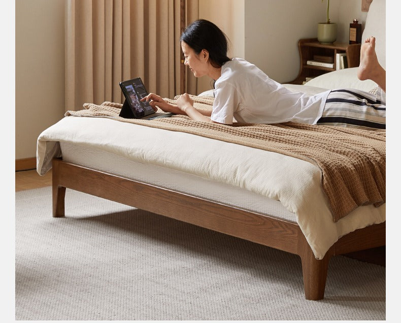 Oak Solid Wood Fabric Soft Bed