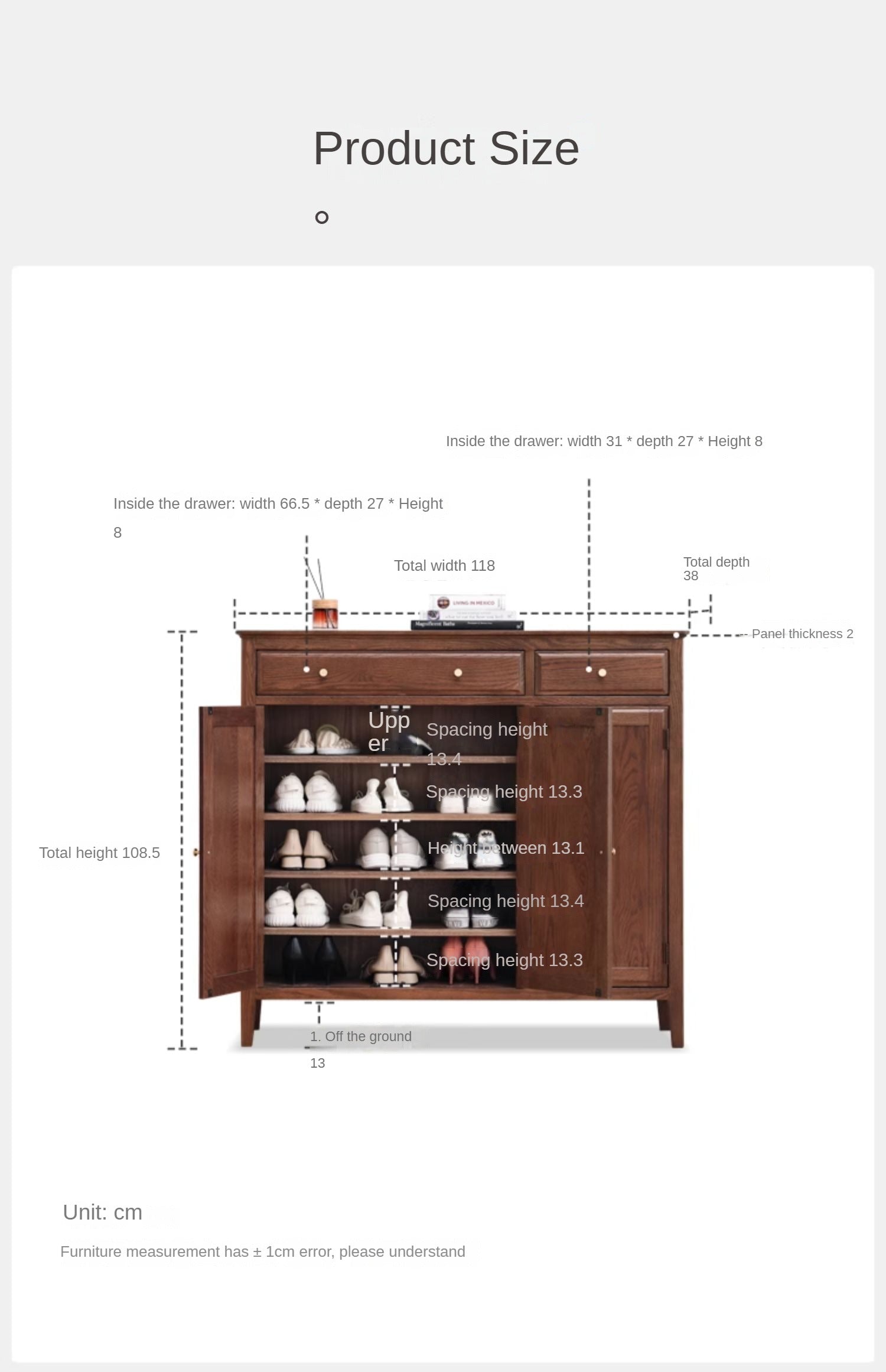 Oak solid wood shoe cabinet American style-