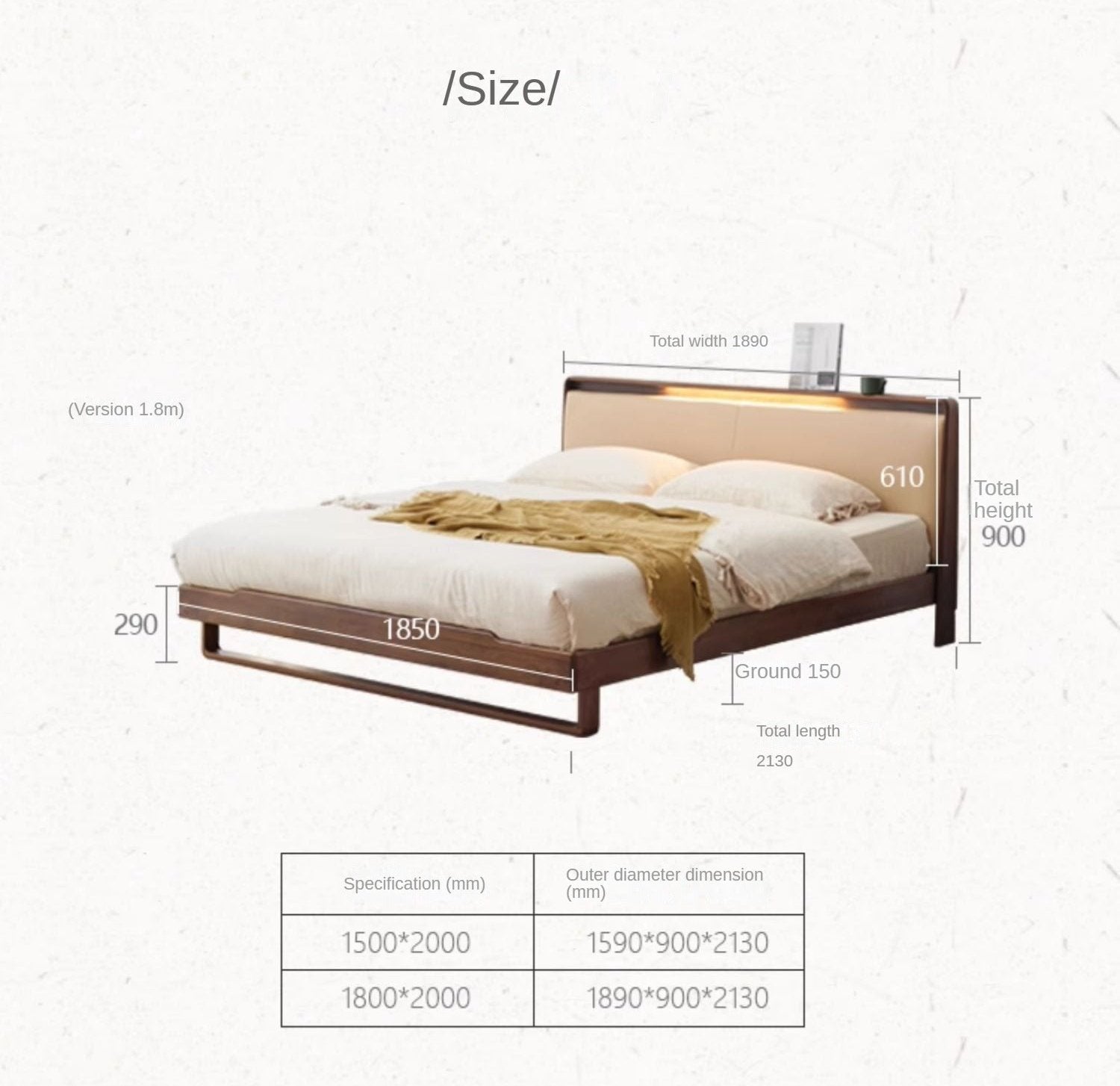 Ash solid wood leather soft bed<