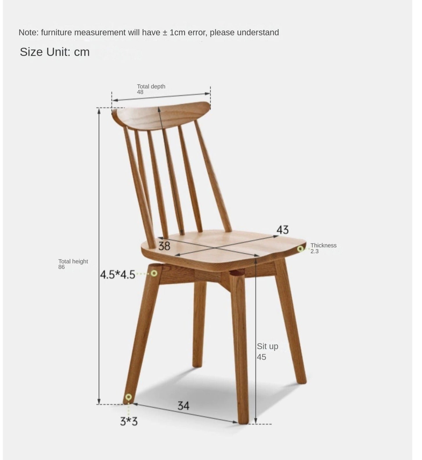 2 pcs set-Oak, Black Walnut  solid wood Windsor chair 360 degree rotation-