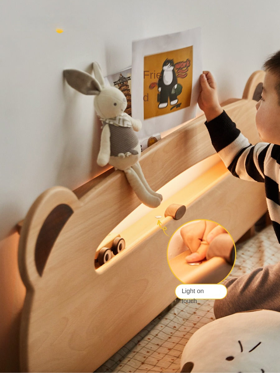 Oak solid wood children's bed with light")