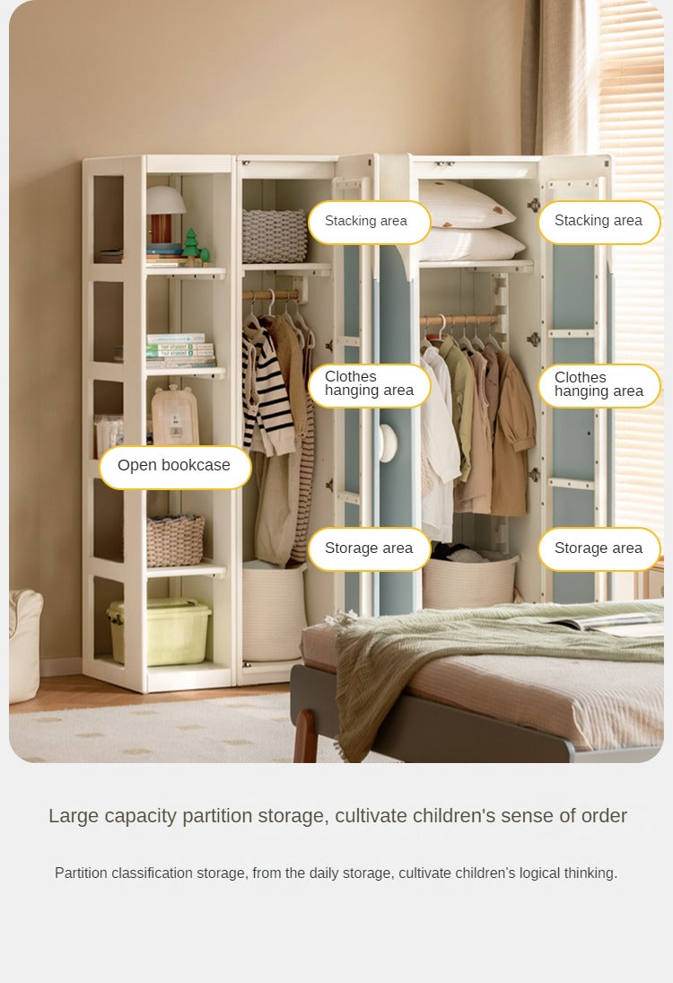 Rubber Solid Wood Children's Wardrobe Bookcase