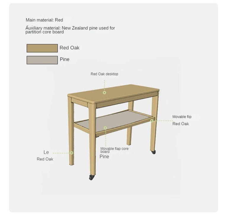 Oak Solid wood edge table, movable small table-