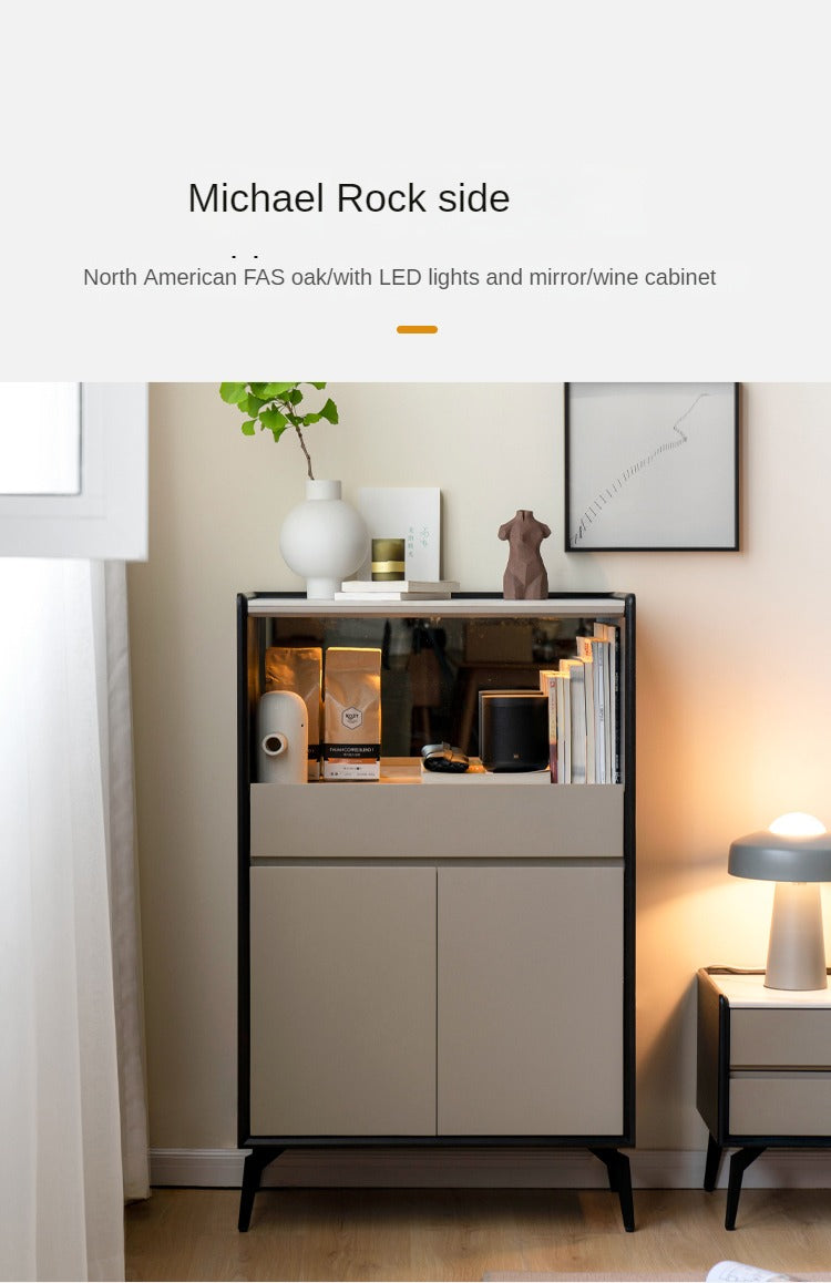 Light luxury rock board multi-functional side cabinet LED lights-