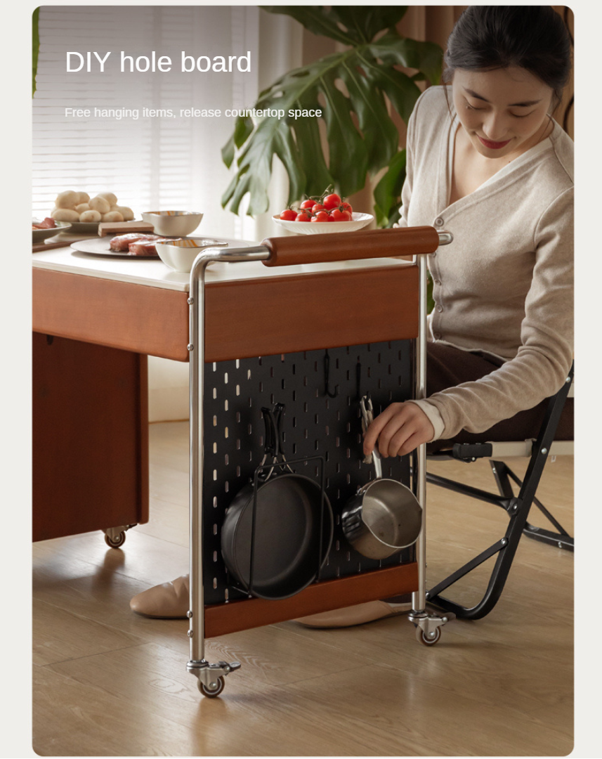 Tulipwood Solid Wood Mobile Side Table for Making Tea Around The Stove.