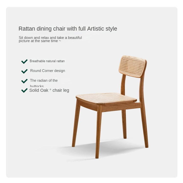 2 pcs set - rattan Oak solid wood dining chair-