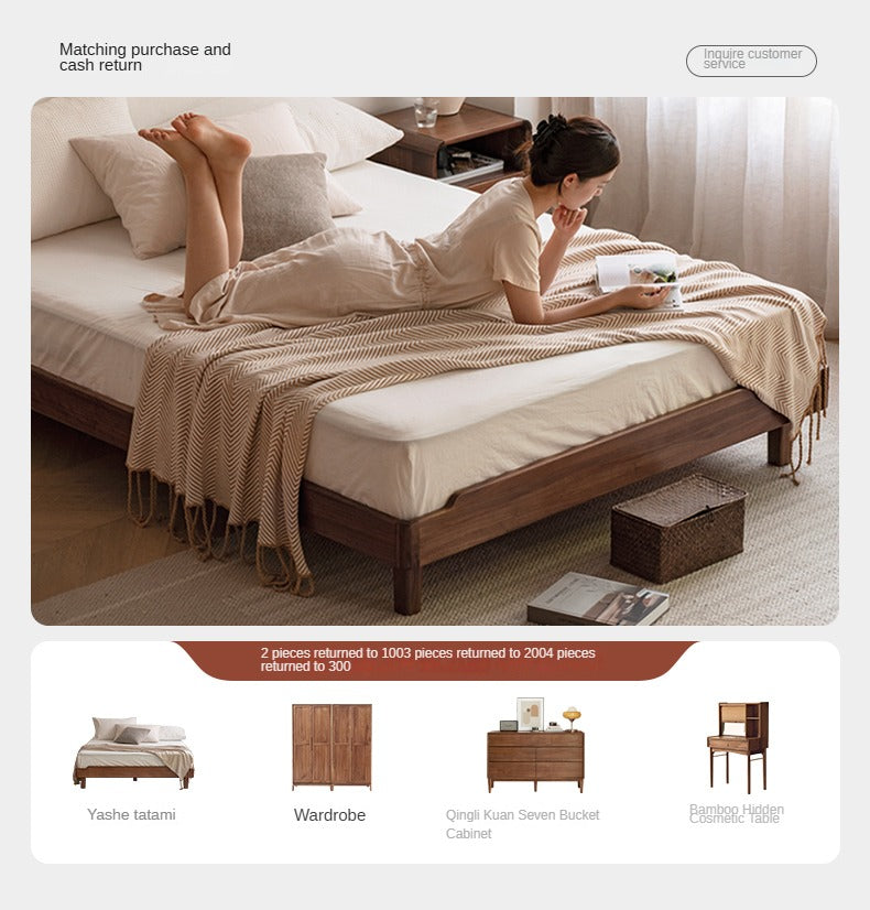 Black Walnut, Ash Solid Wood Platform Bed, Headboard-Free Bed